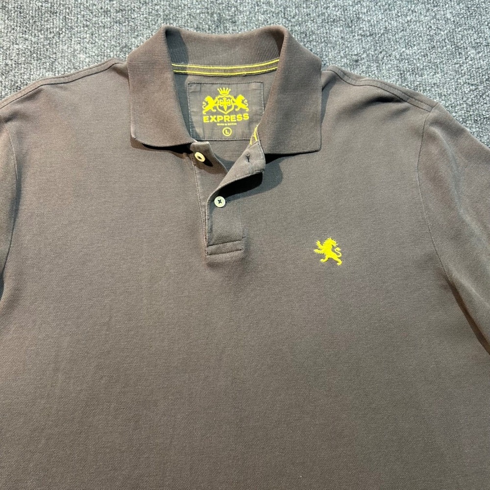 Express Mens Polo Size L Gray Pique Preppy Logo Casual - Picture 2 of 9